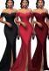 Women Sexy Solid Off-shoulder Evening Dress
