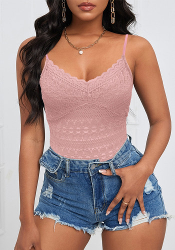 Women Suspender Lace Hollow Sexy Backless sleeveless T-shirt