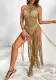 Sexy Crochet Cover-Up Cross Neck Tassel Hollow Beach Knitting Dress