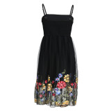 Women Elegant Solid Mesh Embroidered Dress