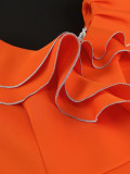 Women Summer V-neck Sleeveless Lotus Leaf Dress