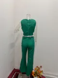 Women Casual Chic Solid Button Top and Pant Two-piece Set