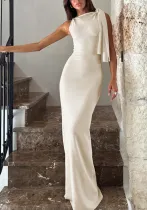 Women French Asymmetric Off-shoulder Lace-Up Bodycon Dress