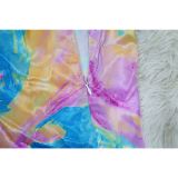 Fashion Women's Sexy Tie-Dye Printed Slash Shoulder High Slit Long Dress