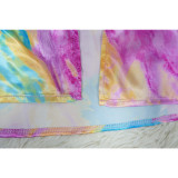 Fashion Women's Sexy Tie-Dye Printed Slash Shoulder High Slit Long Dress