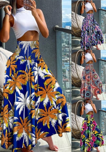 Summer Fashion High Waist Printed Women's Long Skirts