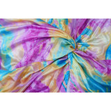 Fashion Women's Sexy Tie-Dye Printed Slash Shoulder High Slit Long Dress