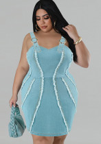 Plus Size Women's Denim Strap Sleeveless Bodycon Denim Dress