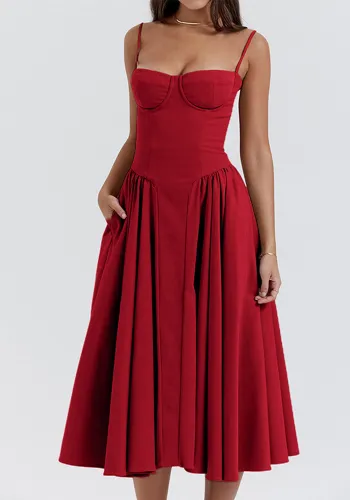 Fashionable Sexy Solid Color Strap A-line Dress