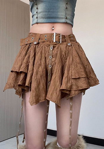 Fashion Low-Waist Metal Buckle Belt Irregular Ribbon Skirt