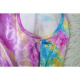 Fashion Women's Sexy Tie-Dye Printed Slash Shoulder High Slit Long Dress