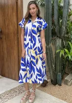 Summer Women Fashion Printed Short Sleeve Casual Shirt Dress
