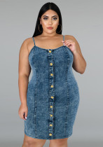 Plus Size Women's Denim Sleeveless Strap Short Dress