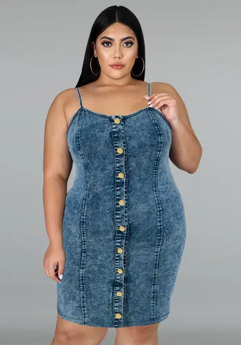 Plus Size Women's Denim Sleeveless Strap Short Dress