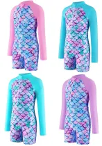 Girls' Printed Long Sleeve One-Piece Swimsuit Sun Protection Surfing Suit