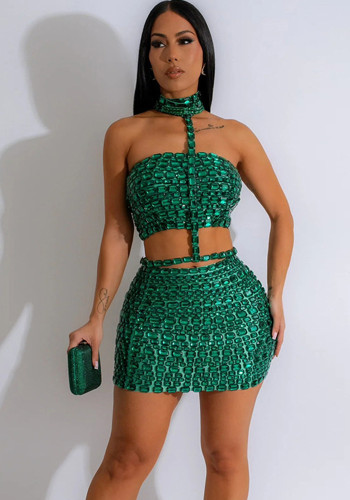 Women Strapless Top and Bodycon Skirt with Neck