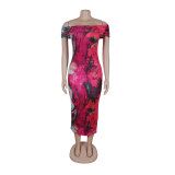 Sexy Off Shoulder Printed Bodycon Dress