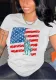 Summer Women American Print Black Women Short Sleeve Basic Shirt
