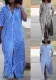 Women Summer Loose V-Neck Long Striped Shirt Dress