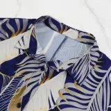 Women Printed Short Sleeve Beach Casual Shirt Long Dress