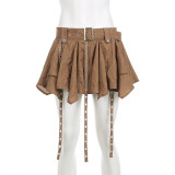 Fashion Low-Waist Metal Buckle Belt Irregular Ribbon Skirt