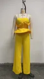 Strapless Ruffle Top Wide Leg Pants Elegant Two Piece Set