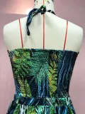 Women's Fashionable Sexy Halter Lace-Up Print Long Dress