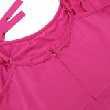Women Summer Fashionable Strap Solid Color Tassel Slim Jumpsuit
