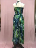 Women's Fashionable Sexy Halter Lace-Up Print Long Dress