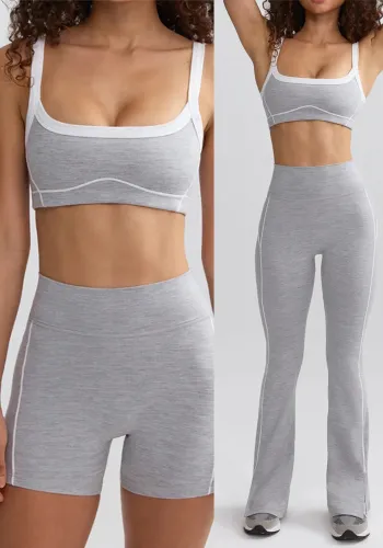 Seamed Tight Fitting Slim Fit Yoga Set Flared Running Tight Fitting Pants Breathable Quick Dry Yoga Tank Top Two Piece Set For Women