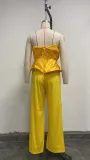 Strapless Ruffle Top Wide Leg Pants Elegant Two Piece Set