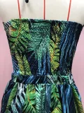 Women's Fashionable Sexy Halter Lace-Up Print Long Dress