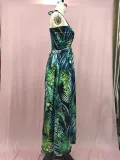 Women's Fashionable Sexy Halter Lace-Up Print Long Dress