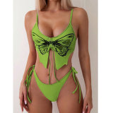 Women Bikini Butterfly Print Sexy Backless Two Pieces swimwear