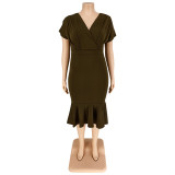 Fashion Plus Size Women's Summer Style V-Neck Solid Bodycon Dress