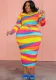 Plus Size Women Popular Multi-Color Striped Bodycon Dress