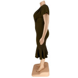 Fashion Plus Size Women's Summer Style V-Neck Solid Bodycon Dress