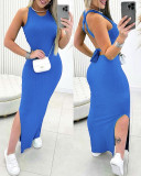Women Halter Neck Big Backless Lace-Up Ribbed Maxi Dress