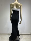 Women Strapless Black and White Patchwork Large Flower Party Bandage Dress