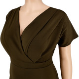 Fashion Plus Size Women's Summer Style V-Neck Solid Bodycon Dress