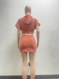 Women Fashion Short Sleeve Patchwork Pocket Top and Skrit Two-piece Set