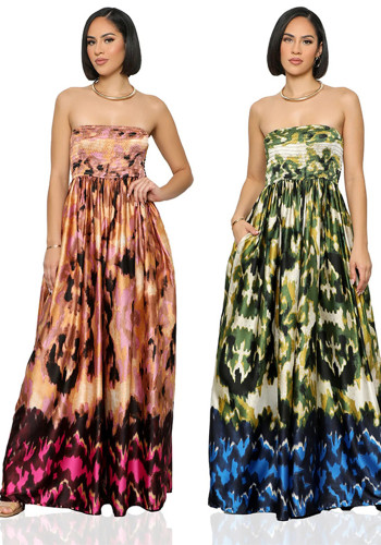 Women Summer Strapless Printed Sleeveless Dress