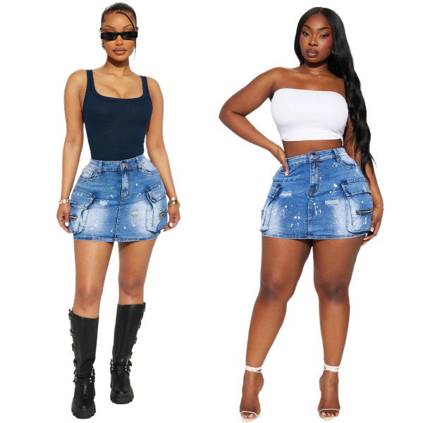 Women's Fashionable Stretch Cargo Denim Skirt
