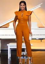 Women Style Cape Sleeve Half High Neck Sexy Hollow Formal Party Jumpsuit