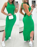 Women Halter Neck Big Backless Lace-Up Ribbed Maxi Dress