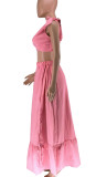 Women's Solid Color V-Neck Lace-Up Tank Top+Slit Long Skirt Two Piece Set