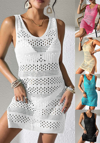 Women hollow cardigan vest dress knitting beach cardigan dress