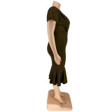 Fashion Plus Size Women's Summer Style V-Neck Solid Bodycon Dress