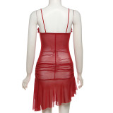 Spring Women's Sleeveless Strap Printed Mesh Slim Sexy Dress