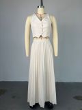 Women Summer Solid Halter Neck Vest And Skirt Casual Two-piece Set